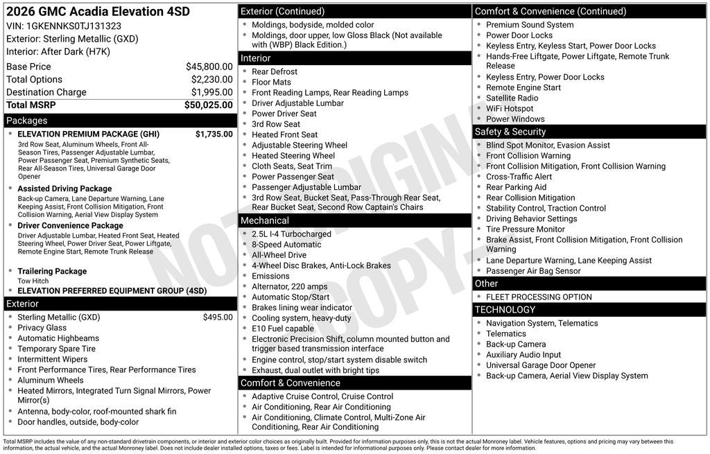 2026 GMC Acadia Elevation