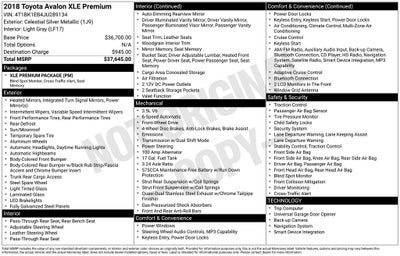 2018 Toyota AVALON XLE Premium