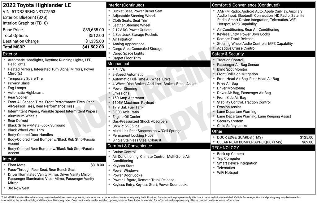 2022 Toyota HIGHLANDER LE