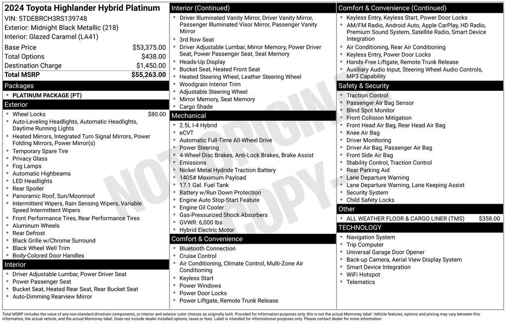 2024 Toyota Highlander Hybrid Platinum