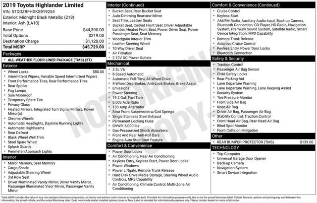2019 Toyota HIGHLANDER Limited