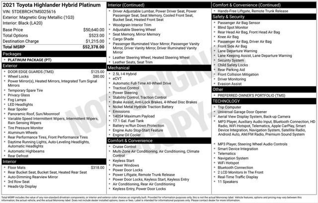 2021 Toyota Highlander Hybrid Platinum