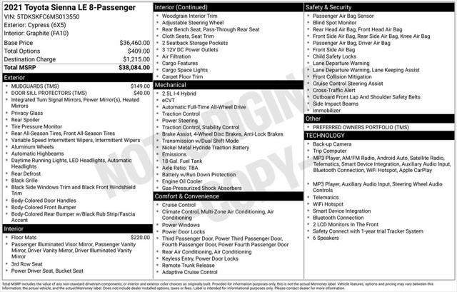 2021 Toyota Sienna LE 8 Passenger