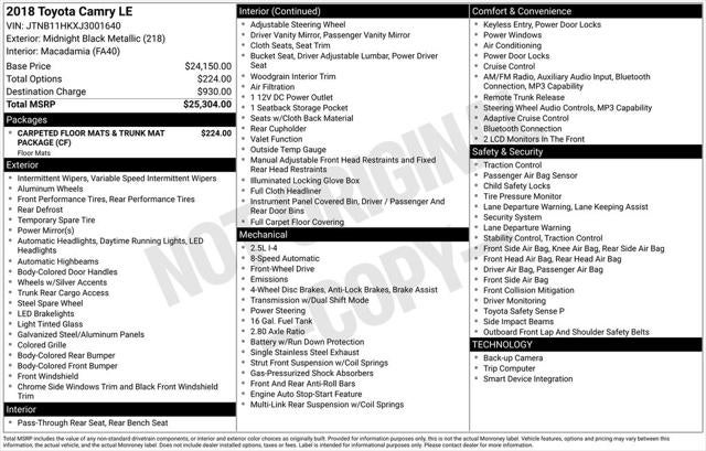 2018 Toyota CAMRY LE