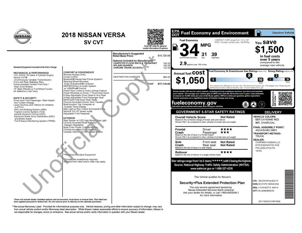 2018 Nissan Versa 1.6 SV