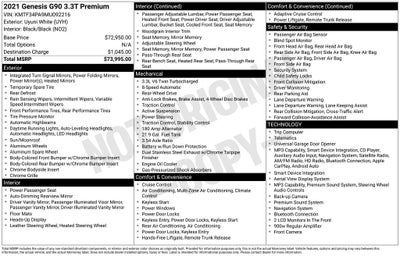 2021 Genesis G90 3.3T Premium