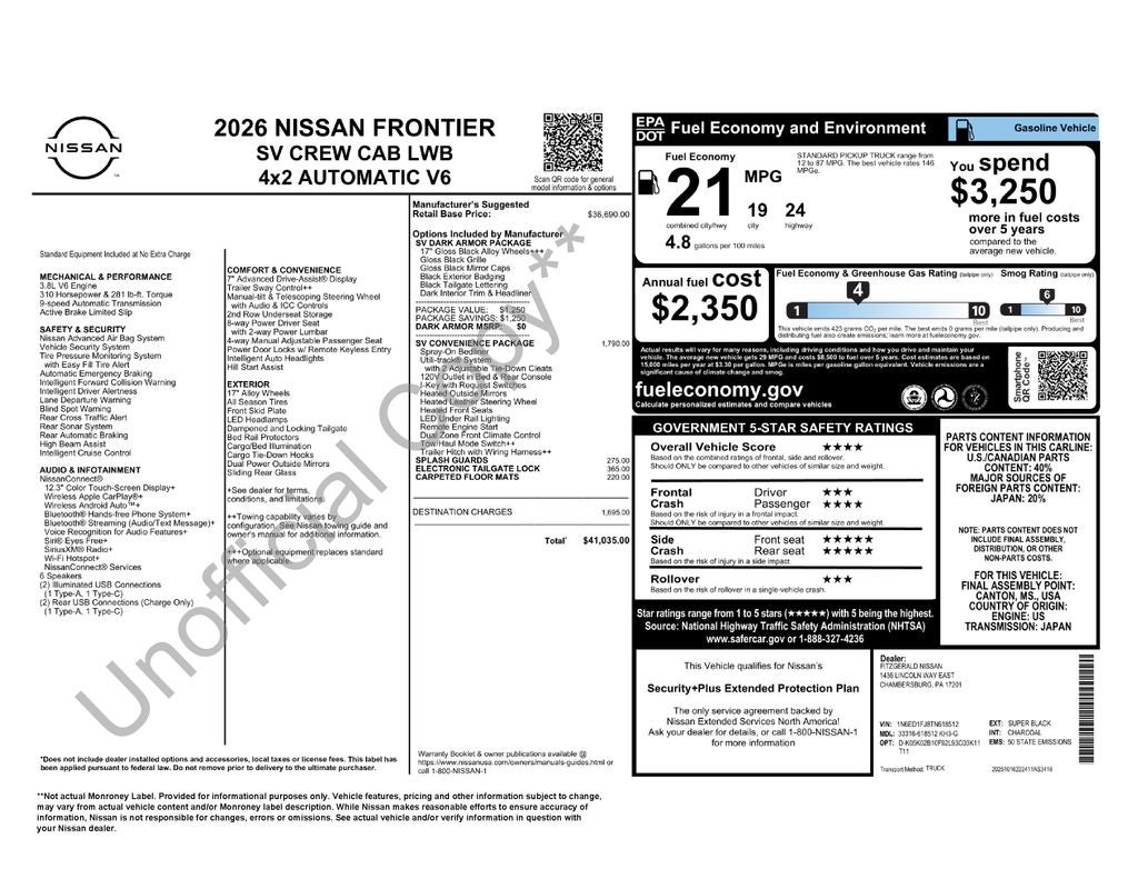 2026 Nissan Frontier Crew Cab SV Long Bed