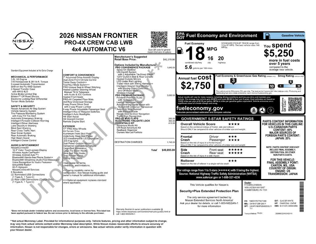 2026 Nissan Frontier Crew Cab PRO-4X® Long Bed